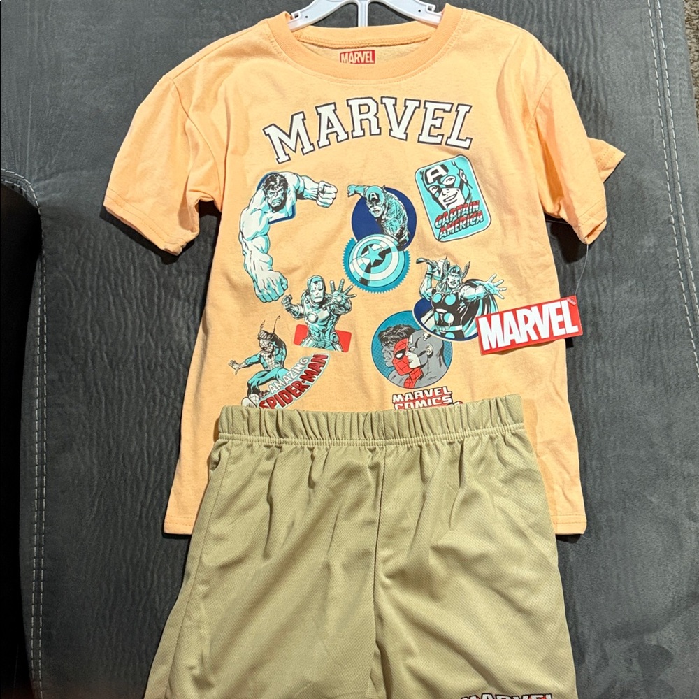 Marvel Orange Tee and Tan Shorts Set